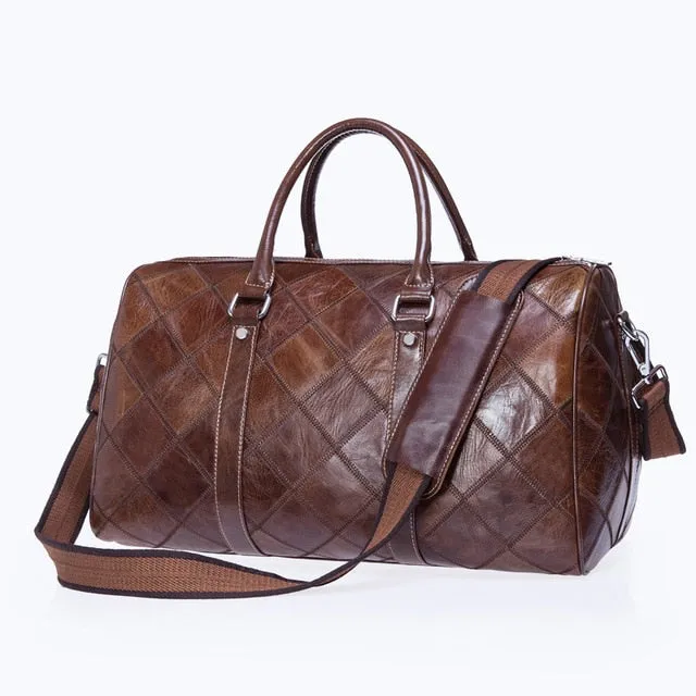 Vintage Chic Plaid Leather Travel Tote