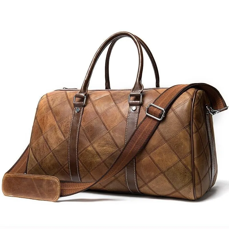 Vintage Chic Plaid Leather Travel Tote