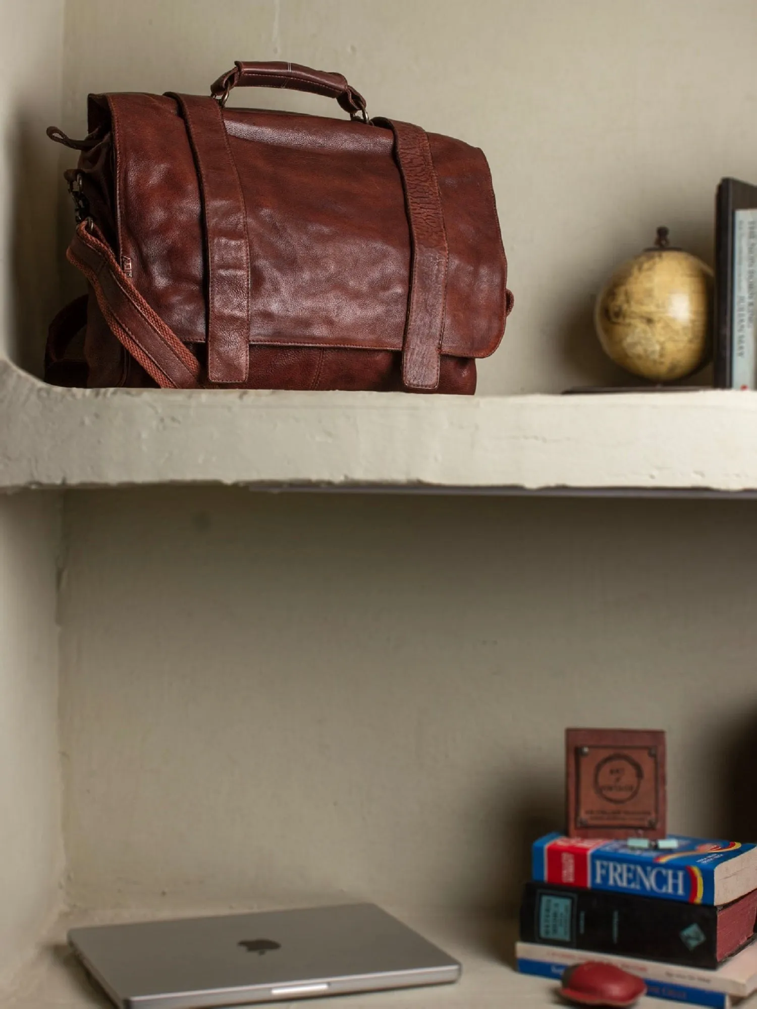 Vintage Cognac Leather Men's Messenger Bag By Art N Vintage