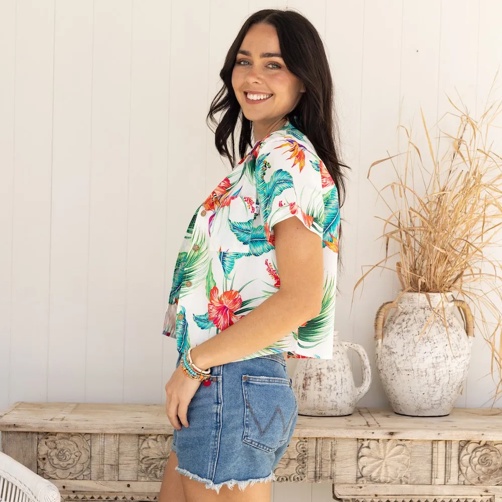 White Paradise - Womens Crop Hawaiian Shirt