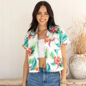 White Paradise - Womens Crop Hawaiian Shirt