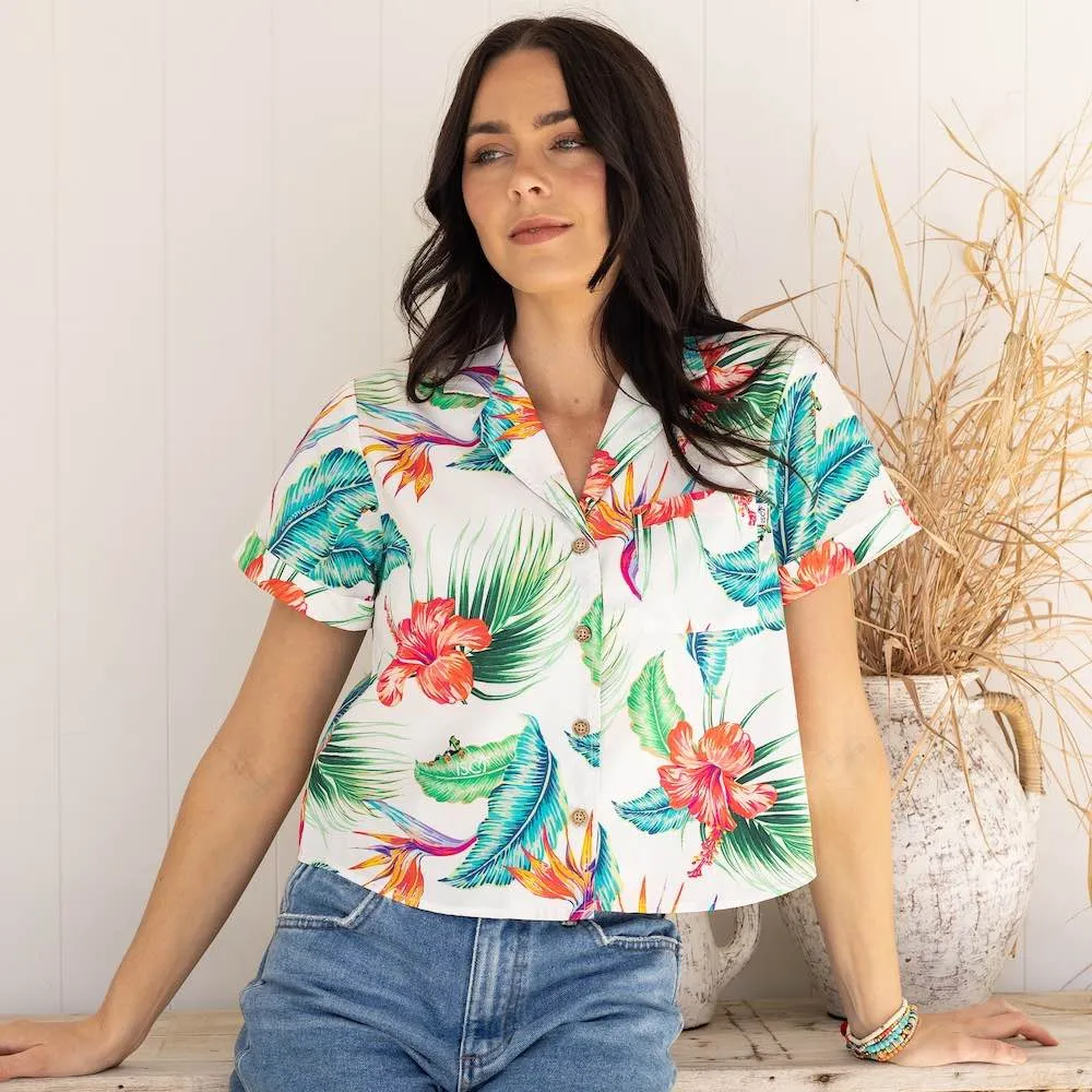 White Paradise - Womens Crop Hawaiian Shirt