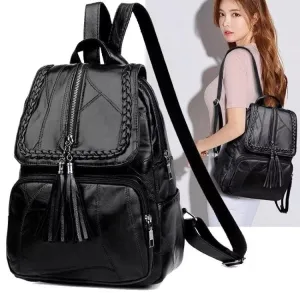 Women Leisure Simple Backpack Soft PU Leather Outdoor Travel Handbag